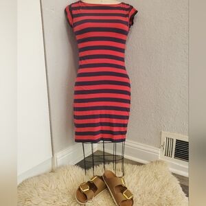 French Connection Red and Navy Striped Mini Dress Size 8